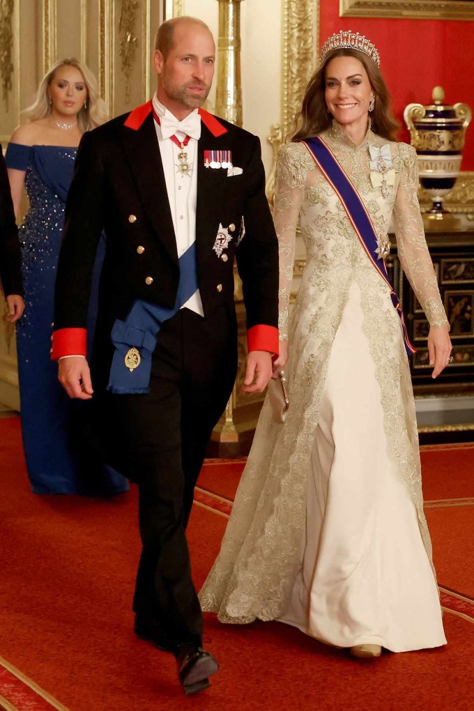 Kate diện váy thêu chỉ vàng dự quốc yến tiếp đón Tổng thống Mỹ Donald Trump hồi tháng 9. Ảnh: Phil Noble