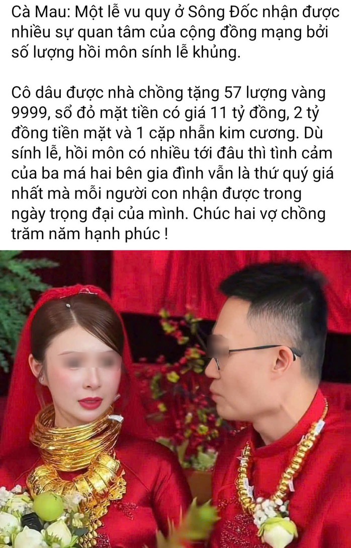 Cô dâu ở xã Sông Đốc, tỉnh Cà Mau được tặng của hồi môn khủng trong lễ vu quy