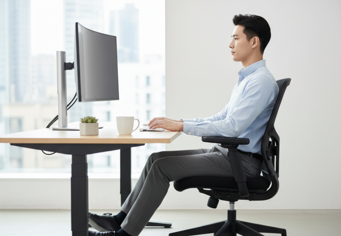 Tư thế ngồi đúng giúp bảo vệ cột sống và sức khỏe sinh lý của nam giới. Ảnh được tạo bởi AI