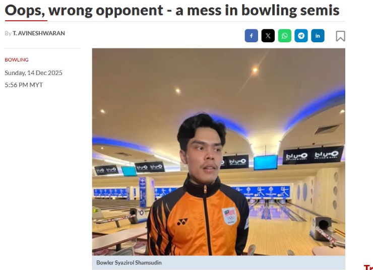 Tờ Thestar (Malaysia) đưa tin về sai lầm lớn của ban tổ chức SEA Games ở nội dung bowling nam
