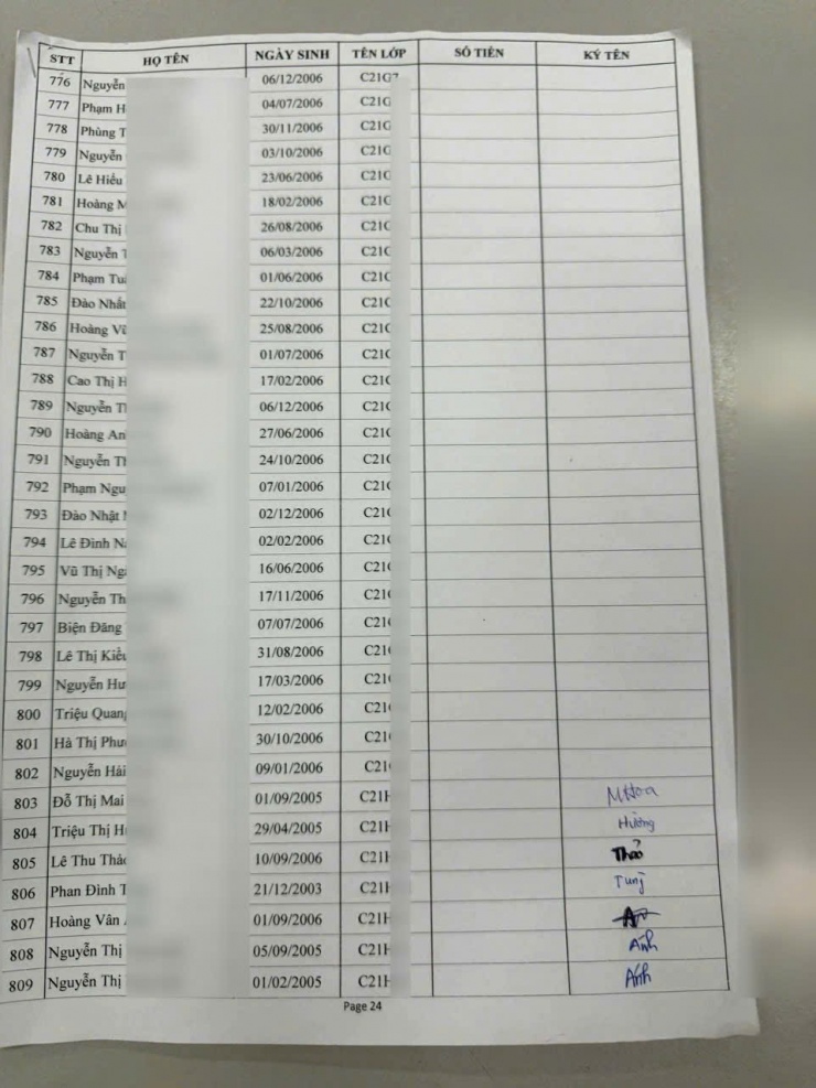 Sinh viên cho biết, trước đó nhà trường cho ký khống vào danh sách, không ghi rõ số tiền.