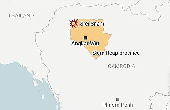 Vị trí huyện Srei Snam, tỉnh Siem Reap, Campuchia. Đồ họa: Nikkei