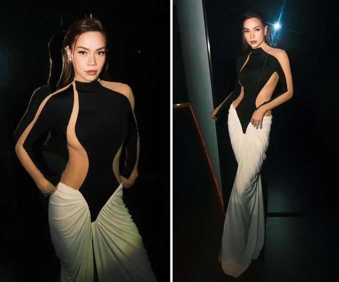 Hồ Ngọc Hà diện đầm Schiaparelli cắt khoét tới chúc mừng học trò cũ Gigi Hương Giang tổ chức private show, tối 12/12.