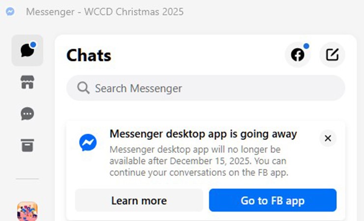 Việc sử dụng ứng dụng sẽ được đưa đến trang Messenger.com.