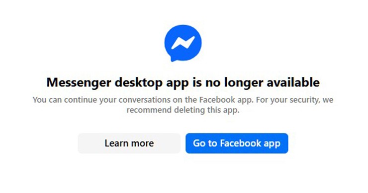 Việc sử dụng ứng dụng sẽ được đưa đến trang Messenger.com.