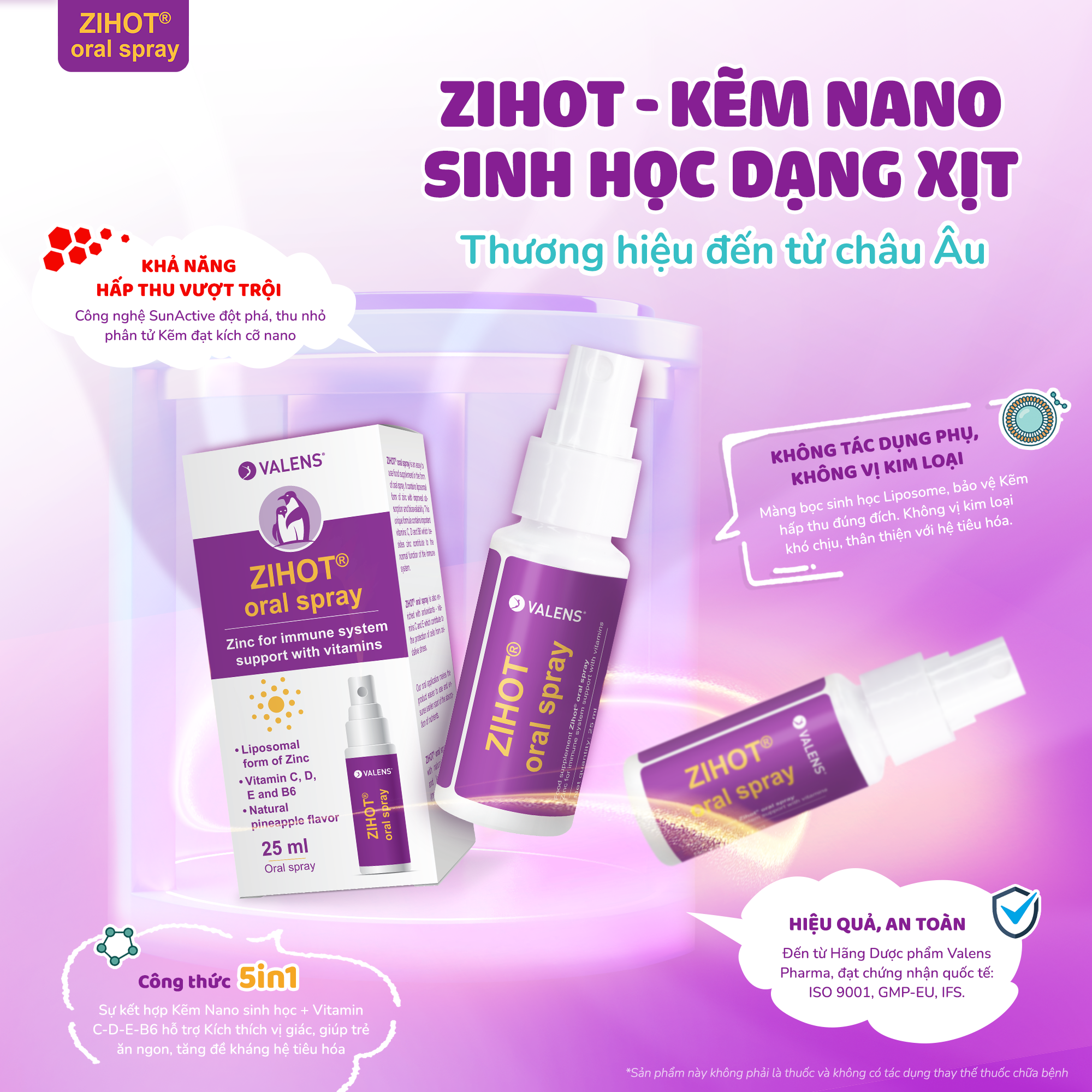 Công nghệ SunActive thu nhỏ kích thước phân tử kẽm xuống mức nano, chỉ 0,3µm giúp tăng khả năng hấp thu