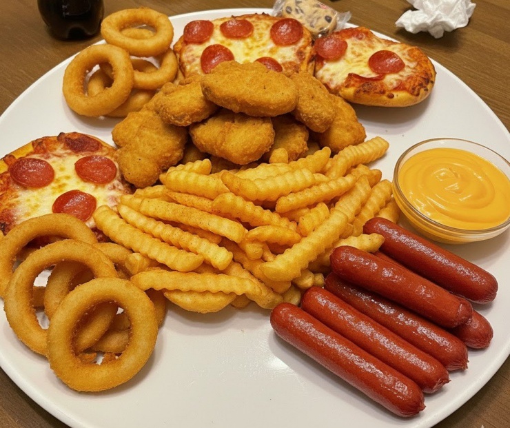 Khoai tây chiên và các loại đồ ăn nhanh thường chứa nhiều chất béo bão hòa, muối và năng lượng cao.