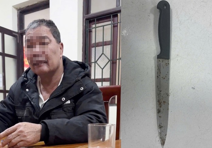 Ông Phan Văn L. cùng con dao gây án (ảnh Anh Bắc)