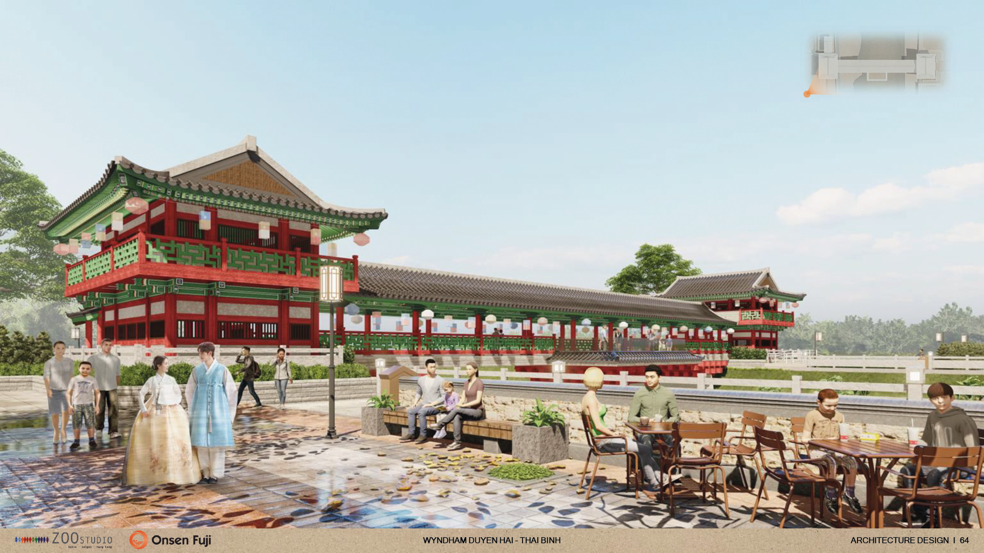 Cầu đi bộ kết nối hai phân khu tạo điểm nhấn văn hóa tại Lynn Times Onsen Retreat Hưng Yên