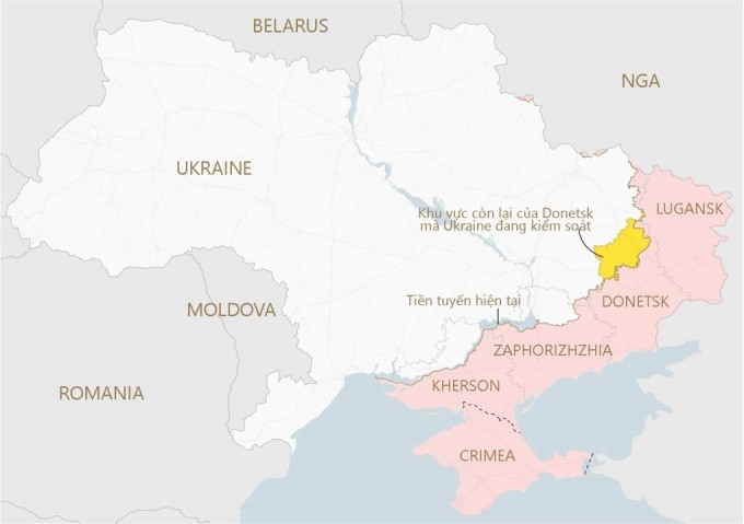 Khu vực Ukraine đang kiểm soát ở Donetsk. Đồ họa: RYV