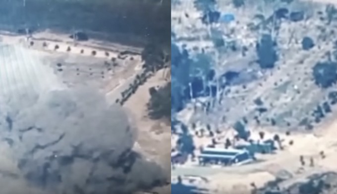 Hình ảnh Thái Lan không kích "sở chỉ huy" của lực lượng Campuchia tại khu vực Ban Sam Lang, được công bố ngày 17/12. Ảnh: Khaosod