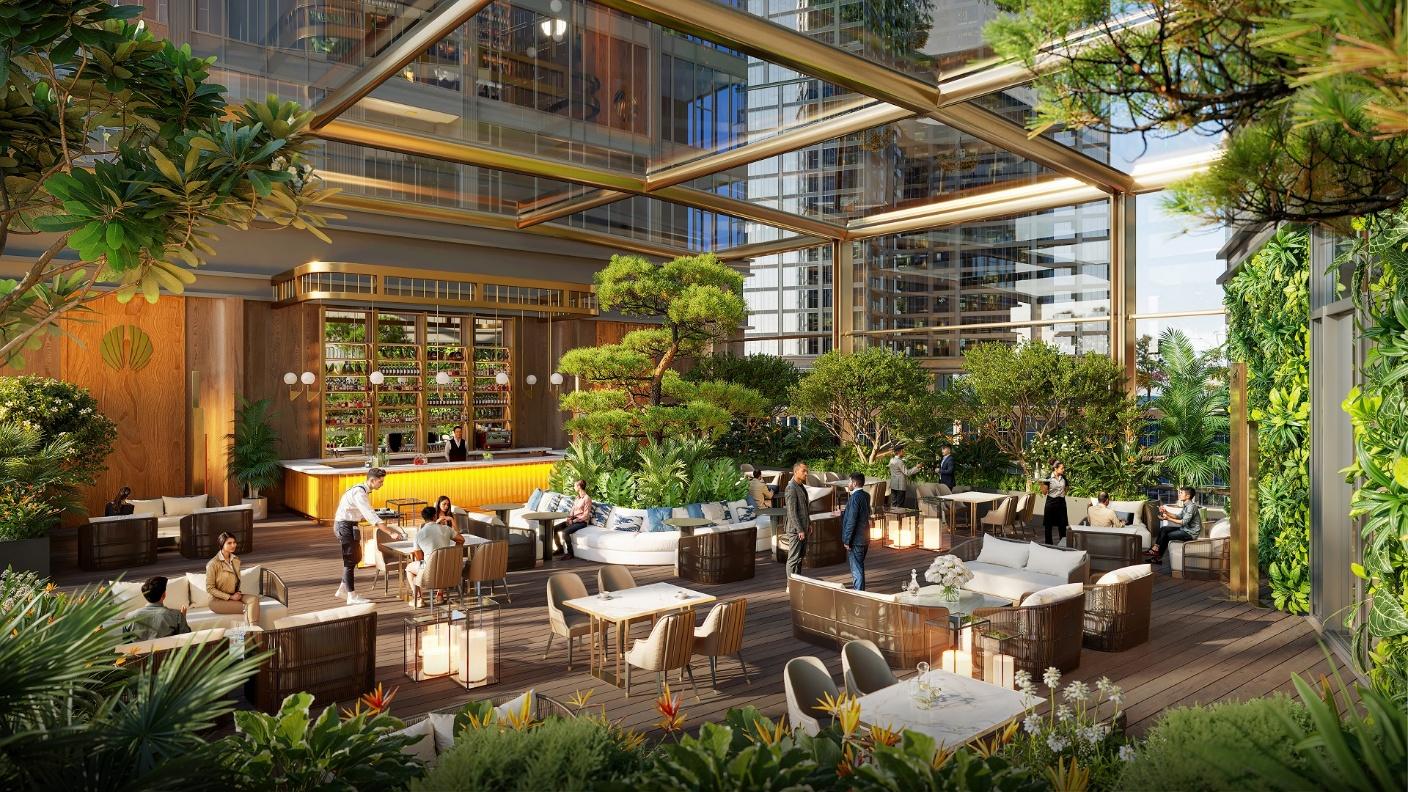 Không gian Garden café được thiết kế hiện đại, đẳng cấp. Ảnh: Sun Property.