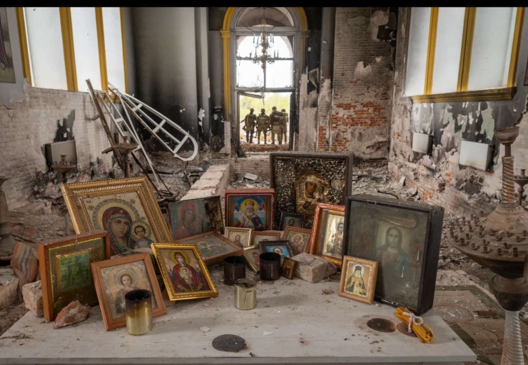 Một nhà thờ Chính thống giáo Nga ở vùng Kursk của Nga bị hư hại trong nhiều tháng bị Ukraine chiếm đóng vào năm 2024. Ảnh chụp ngày 1/11. Ảnh&nbsp;GORAN TOMASEVIC/The Globe and Mail