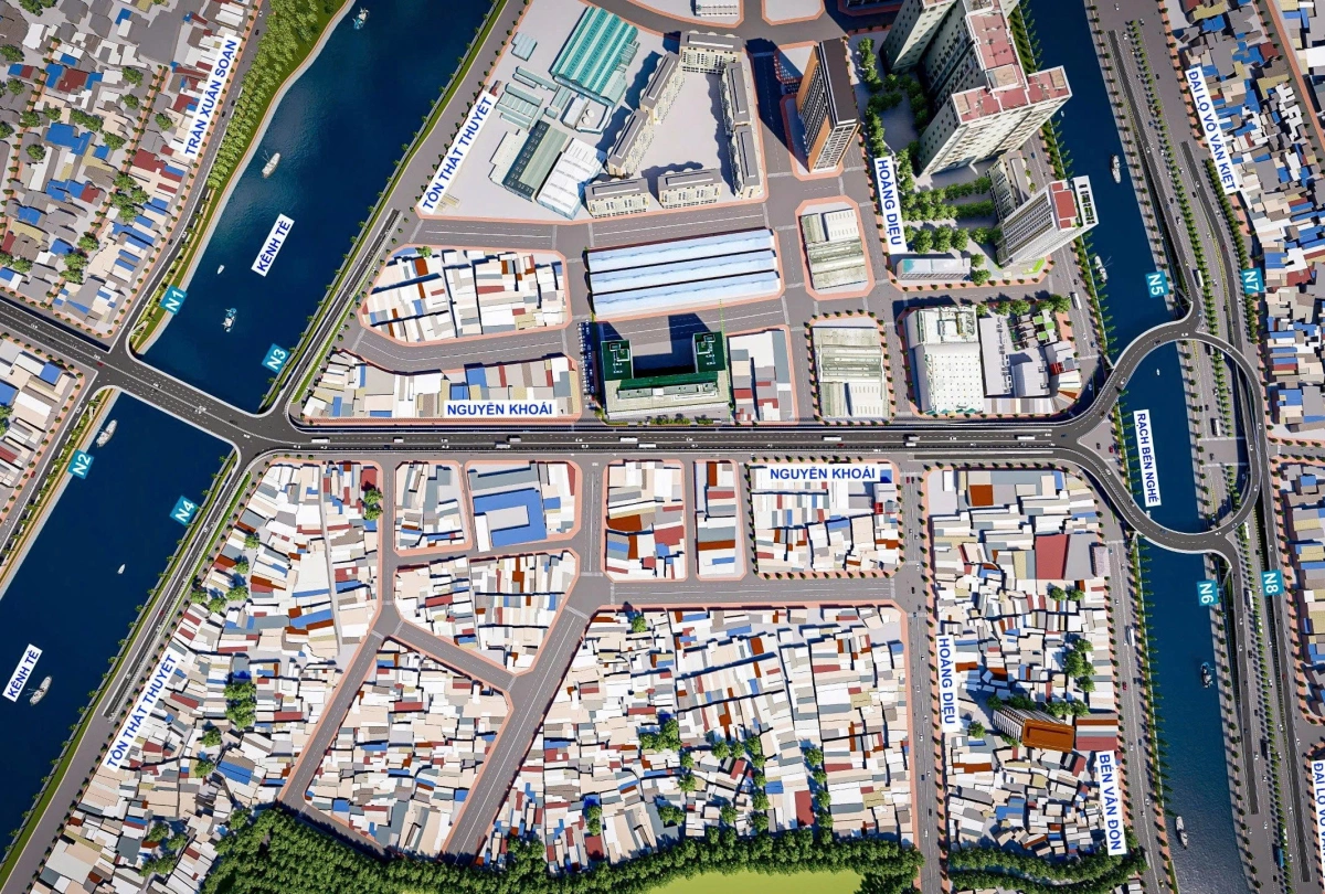 Phối cảnh cầu - đường Nguyễn Khoái khi hoàn thành. Ảnh:&nbsp;Sở Xây dựng TP HCM