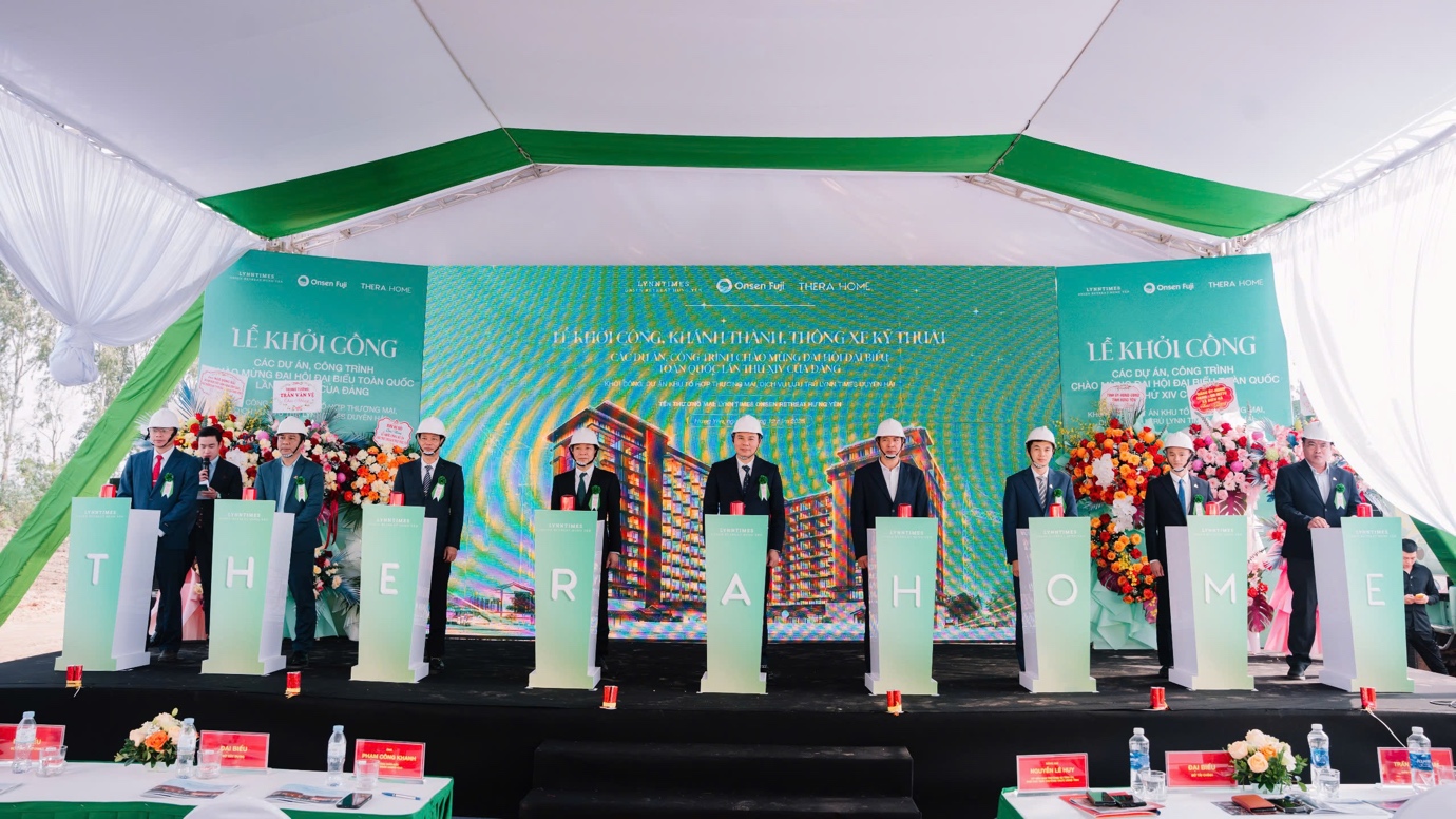 Các đại biểu thực hiện nghi thức khởi công dự án Lynn Times Onsen Retreat Hưng Yên.