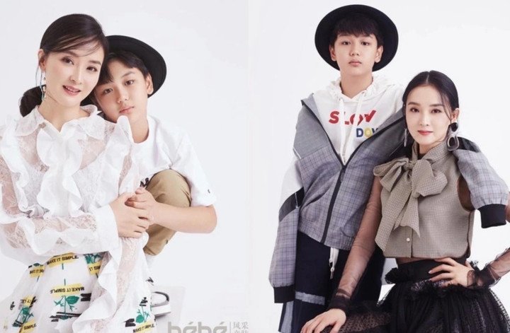 Nữ diễn viên Vương Diễm và con trai.