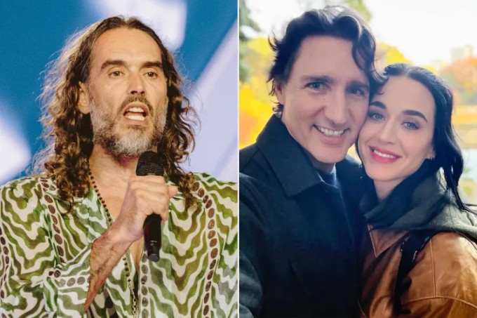 Russell Brand tại sự kiện hôm thứ Năm (trái), đề cập đến người yêu mới của Katy Perry - cựu Thủ tướng Canada Justin Trudeau. Ảnh: People