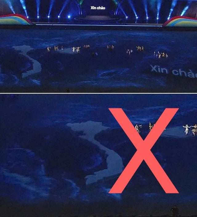 Sai sót hình ảnh bản đồ Việt Nam tại khai mạc SEA Games 33 (Ảnh: Sưu tầm)