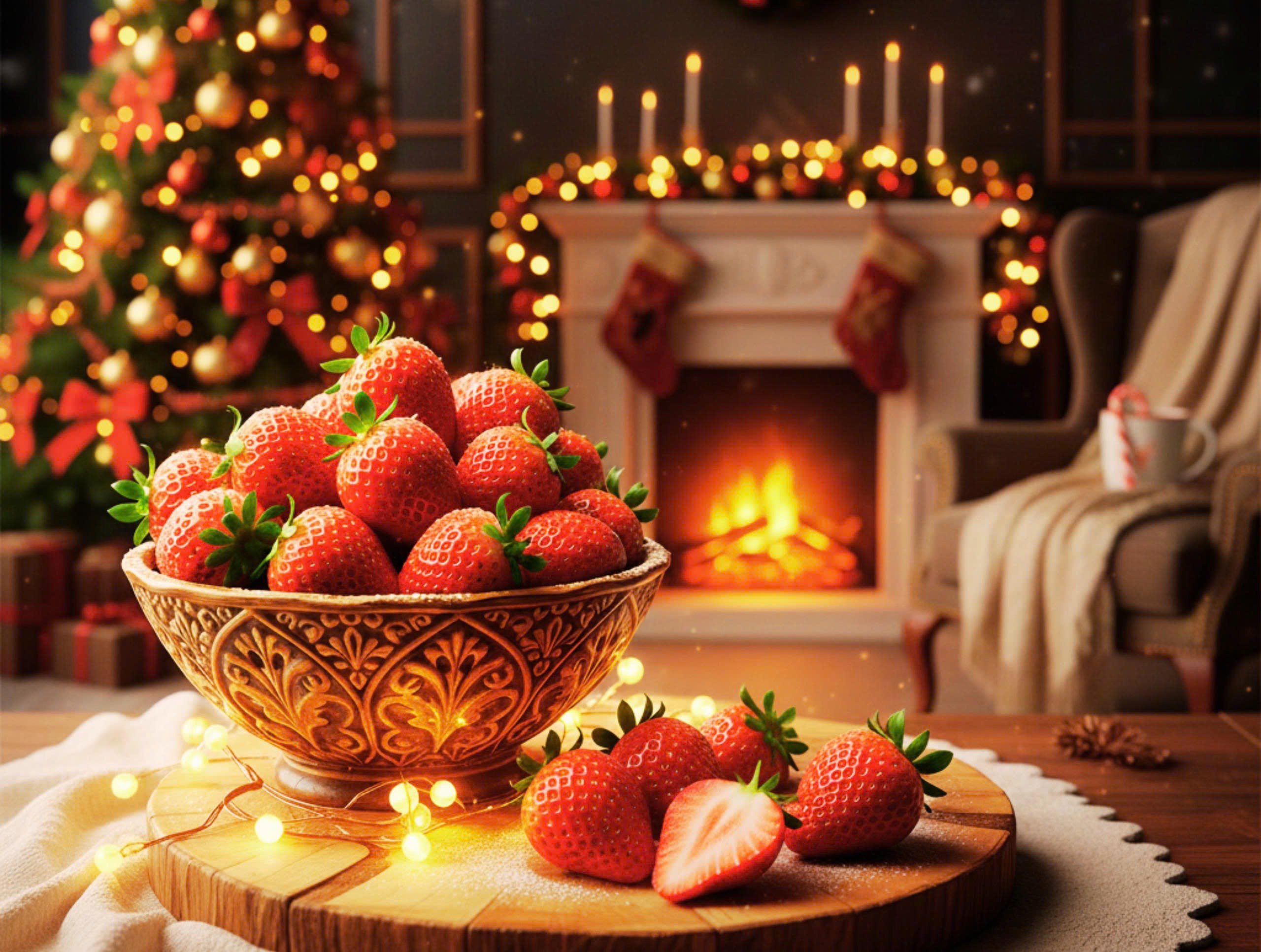 Dâu tây Hàn Quốc được bày trí trong không gian Giáng Sinh ấm áp