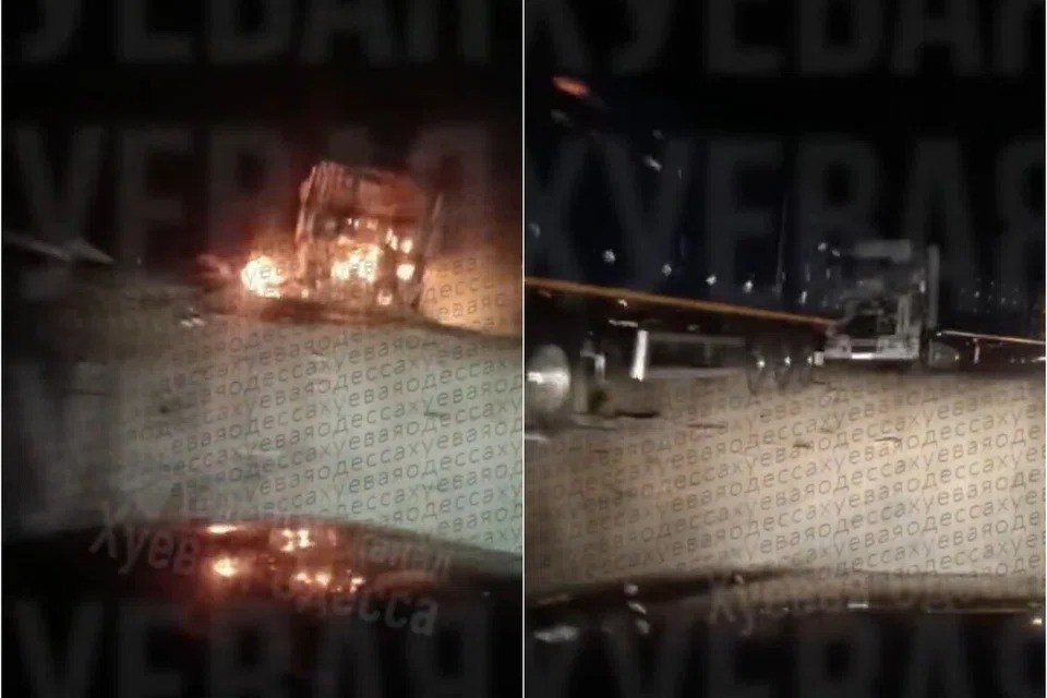 Xe tải bốc cháy ở Odessa (ảnh: X)