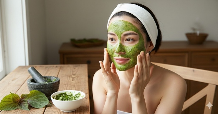 Đắp mặt nạ tía tô giúp các dưỡng chất thẩm thấu trực tiếp vào vùng da nám.