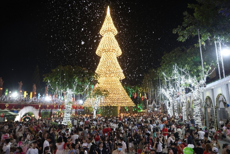 Ngắm 'tuyết' rơi và cây thông kết từ 3.000 nón lá ở Đồng Nai - 4