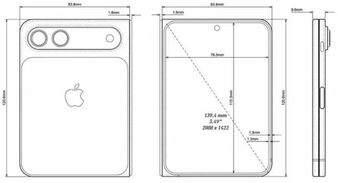 Bản vẽ CAD được cho là của iPhone Fold. Ảnh: Apple Insider