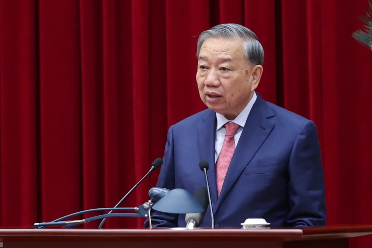 Tổng Bí thư Tô Lâm có bài phát biểu quan trọng khai mạc, bế mạc hội nghị. Ảnh TTXVN