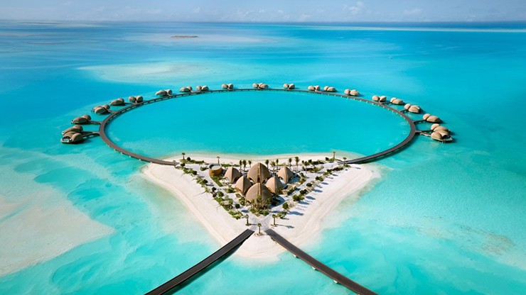 Khu biệt thự trên đảo Nujuma được thiết kế hình vòng tròn trên mặt biển