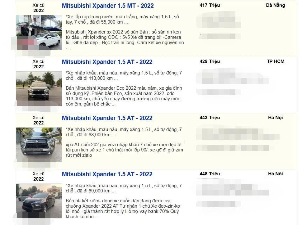 Loạt tin rao Xpander 1.5 AT 2022 cũ, phù hợp cho người chạy dịch vụ.