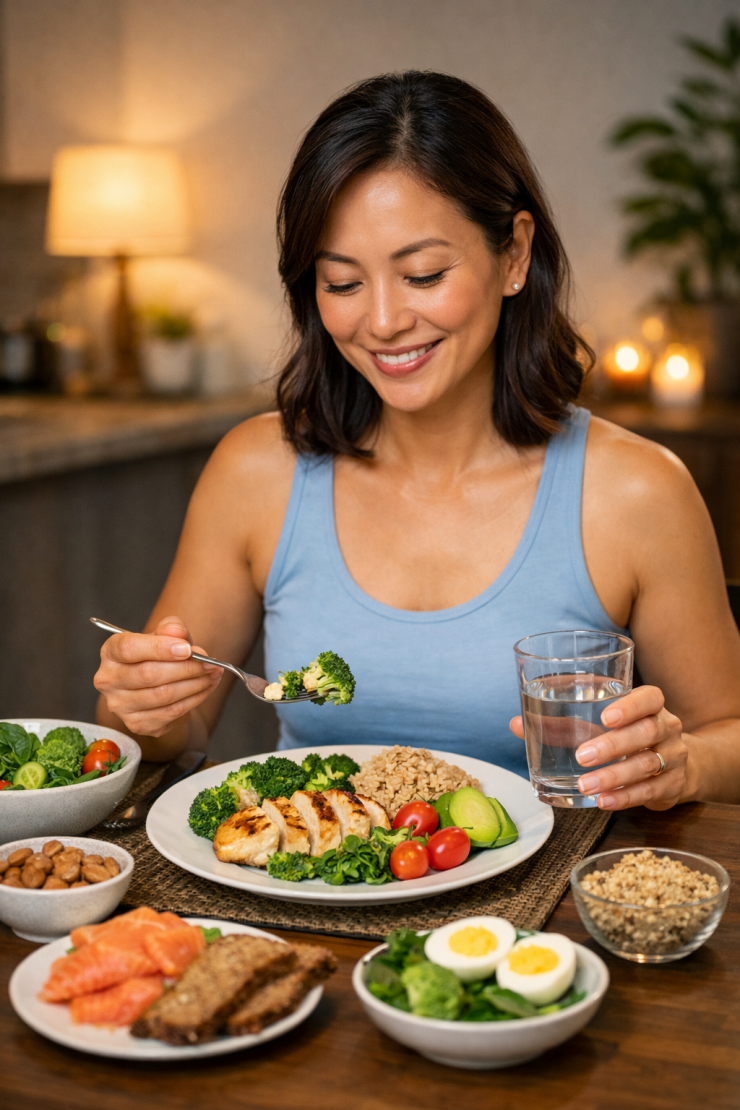 Giảm mỡ và tăng cơ không đồng nghĩa với việc ăn tối thật ít, mà quan trọng hơn là ăn đúng và đủ chất.