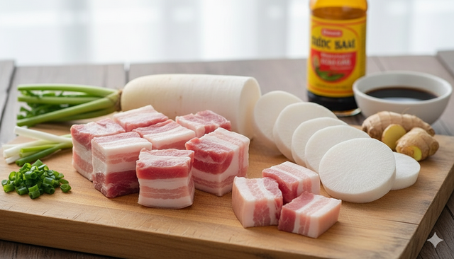 Củ cải trắng và thịt lợn kết hợp tạo thành món ăn bổ dưỡng.