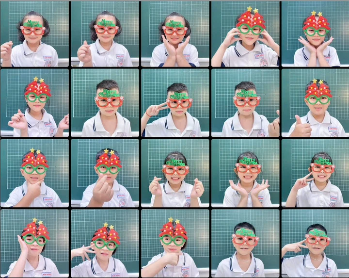 Thuỳ Linh và các học sinh trong buổi chụp ảnh giáng sinh (Ảnh: NVCC)