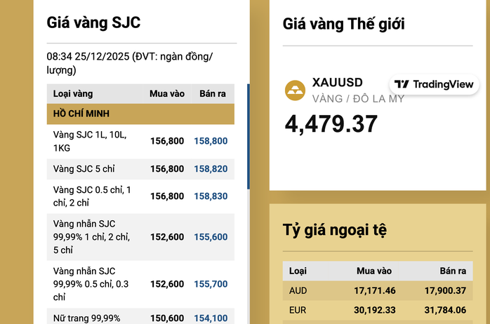 Sáng 25-12, giá vàng miếng SJC, vàng nhẫn rời mốc đỉnh lịch sử - 2