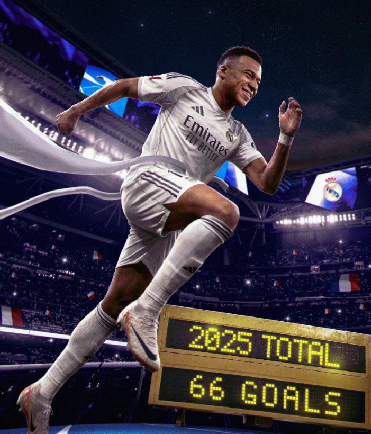 Mbappe khép lại năm 2025 với tổng cộng 66 pha lập công (cả CLB lẫn ĐT Pháp)