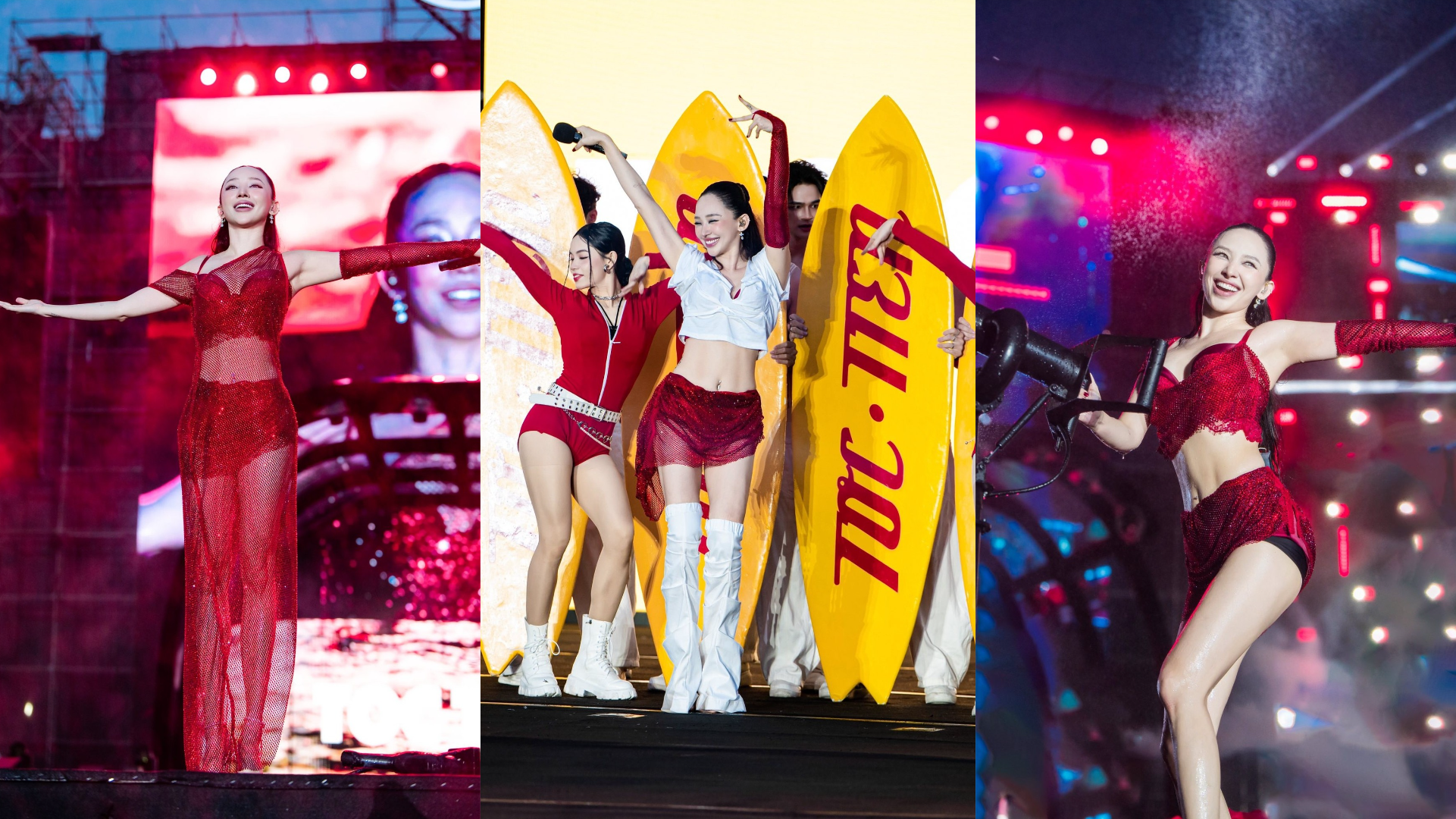 Hồi tháng 11, Tóc Tiên được ưu ái danh xưng “nữ thần Waterbomb Việt Nam” sau sân khấu bùng nổ. Nữ ca sĩ gây sốt với bộ trang phục 4 trong 1, biến hóa trực tiếp trên sân khấu theo tinh thần của từng ca khúc.