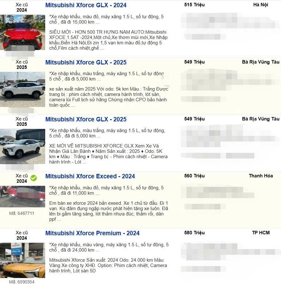 Một số tin rao bán Mitsubishi Xforce cũ.