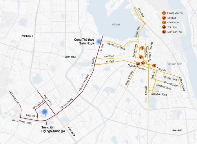 Các tuyến đường bị hạn chế, tạm cấm phương tiện hai ngày 26-27/12. Đồ họa: Tâm Thảo