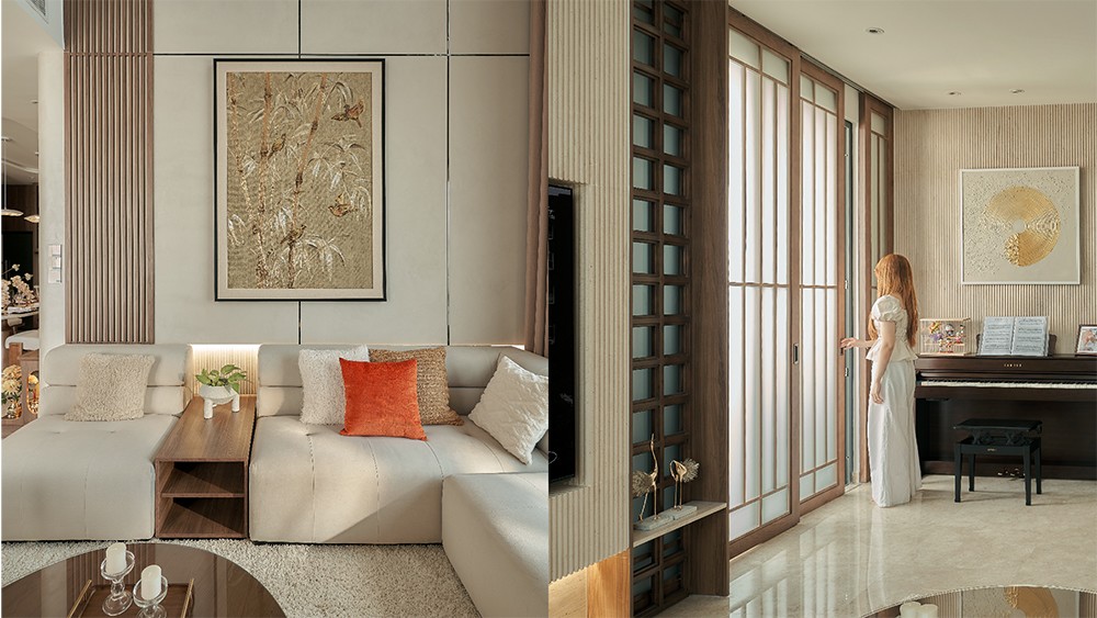 &nbsp;Ánh sáng và vật liệu định hình chiều sâu cảm xúc của không gian.