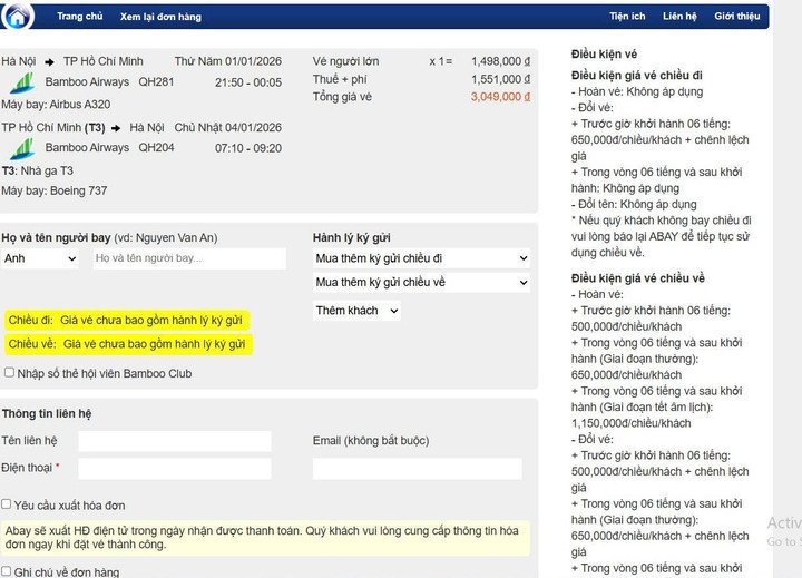 Giá vé khứ hồi nhiều chặng dịp này khá mềm. (Ảnh chụp màn hình).