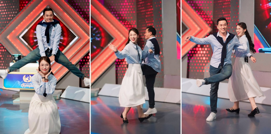 
BTV-MC Ngọc Huy và MC Khánh Vy hài hước ở trường quay.