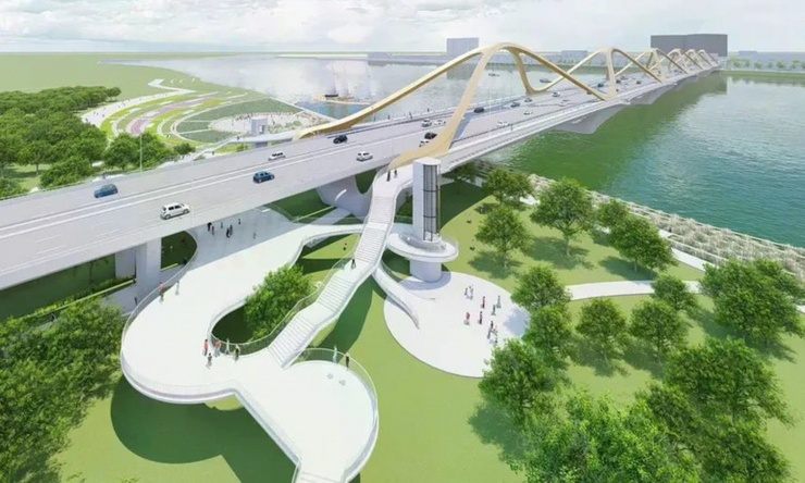 Cận cảnh công trường thi công cầu Trần Hưng Đạo 6 làn xe bắc qua sông Hồng - 4