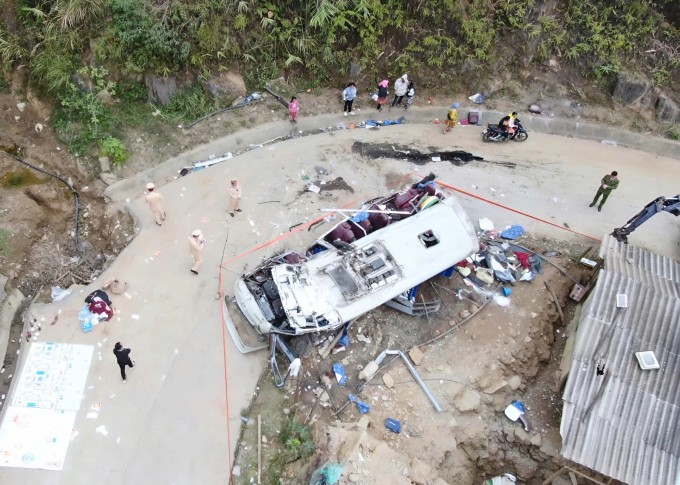 Vị trí chiếc xe gặp nạn. Ảnh: Báo Lào Cai