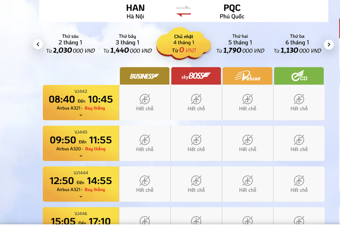 Tuy nhiên, một số điểm đến du lịch như Phú Quốc, chiều về lại TPHCM, Hà Nội sau kỳ nghỉ Tết Dương lịch hiện đã hết chỗ