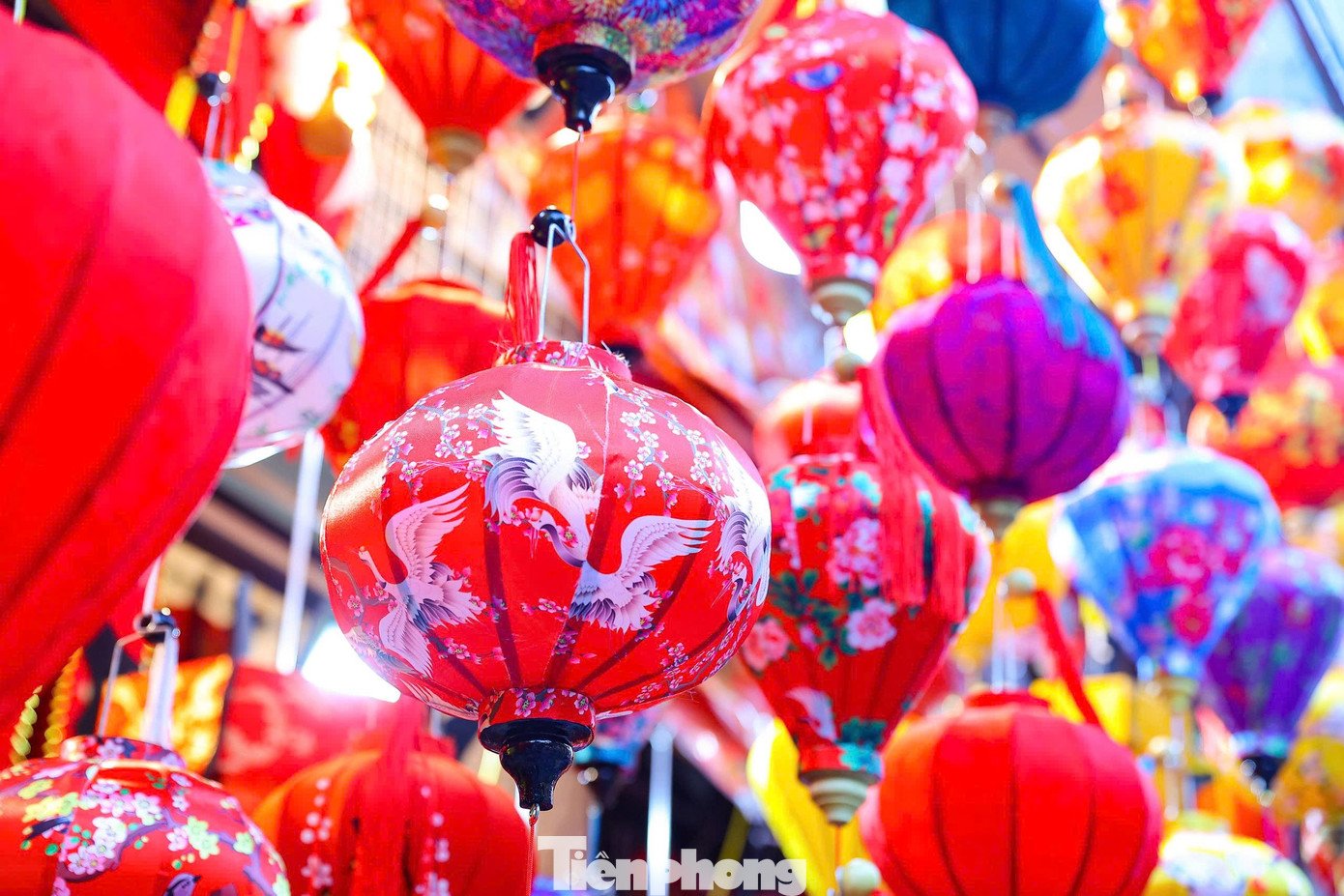 Không khí đón Tết sớm tràn ngập phố Hàng Mã với sắc đỏ chủ đạo của đồ trang trí truyền thống.