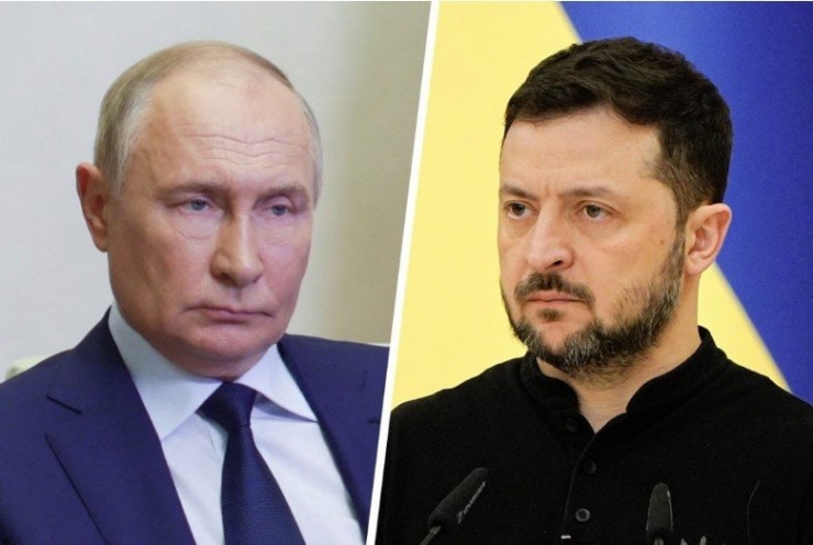 Tổng thống Nga Vladimir Putin và Tổng thống Ukraine Volodymyr Zelensky. (Ảnh: AP)