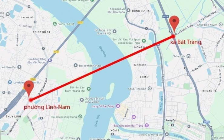 Vị trí dự kiến của hầm vượt sông Hồng phía Nam