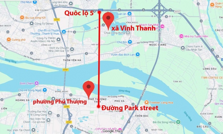 Vị trí dự kiến của hầm vượt sông Hồng phía Bắc