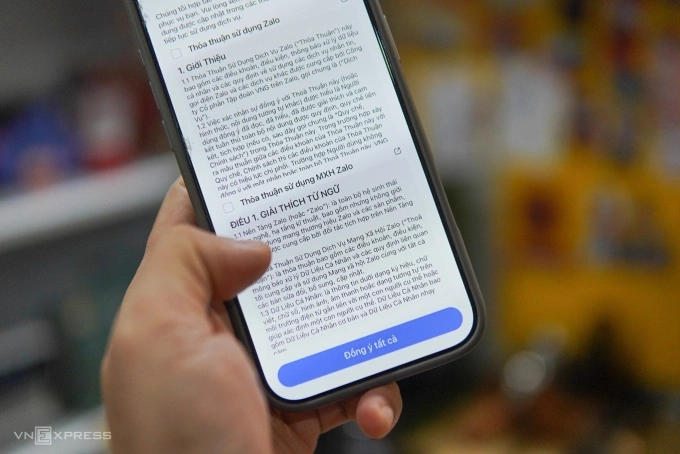 Điều khoản sử dụng mới của Zalo. Ảnh: Lưu Quý.