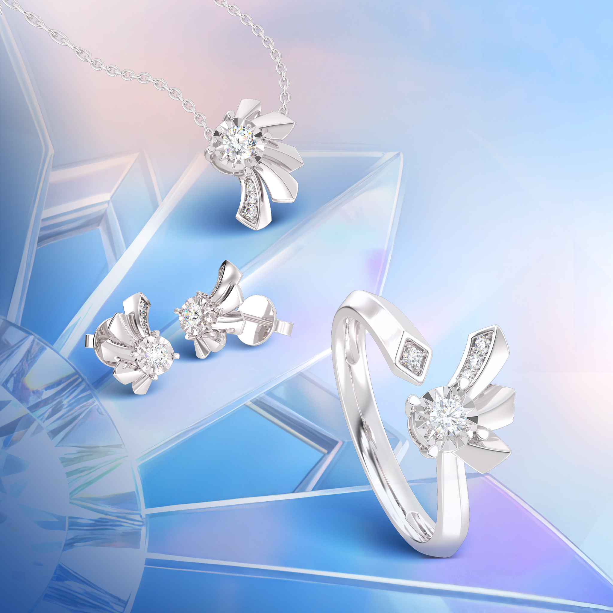 Bộ trang sức My First Diamond là điểm nhấn hoàn hảo khi đi cùng sơ mi, blazer hoặc những trang phục thường ngày. Ảnh: PNJ.